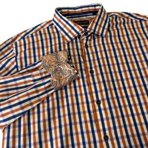 Mens XL Plaid Button Down Shirt Paisley Cuff Smart‎ Casual Dress Shirt